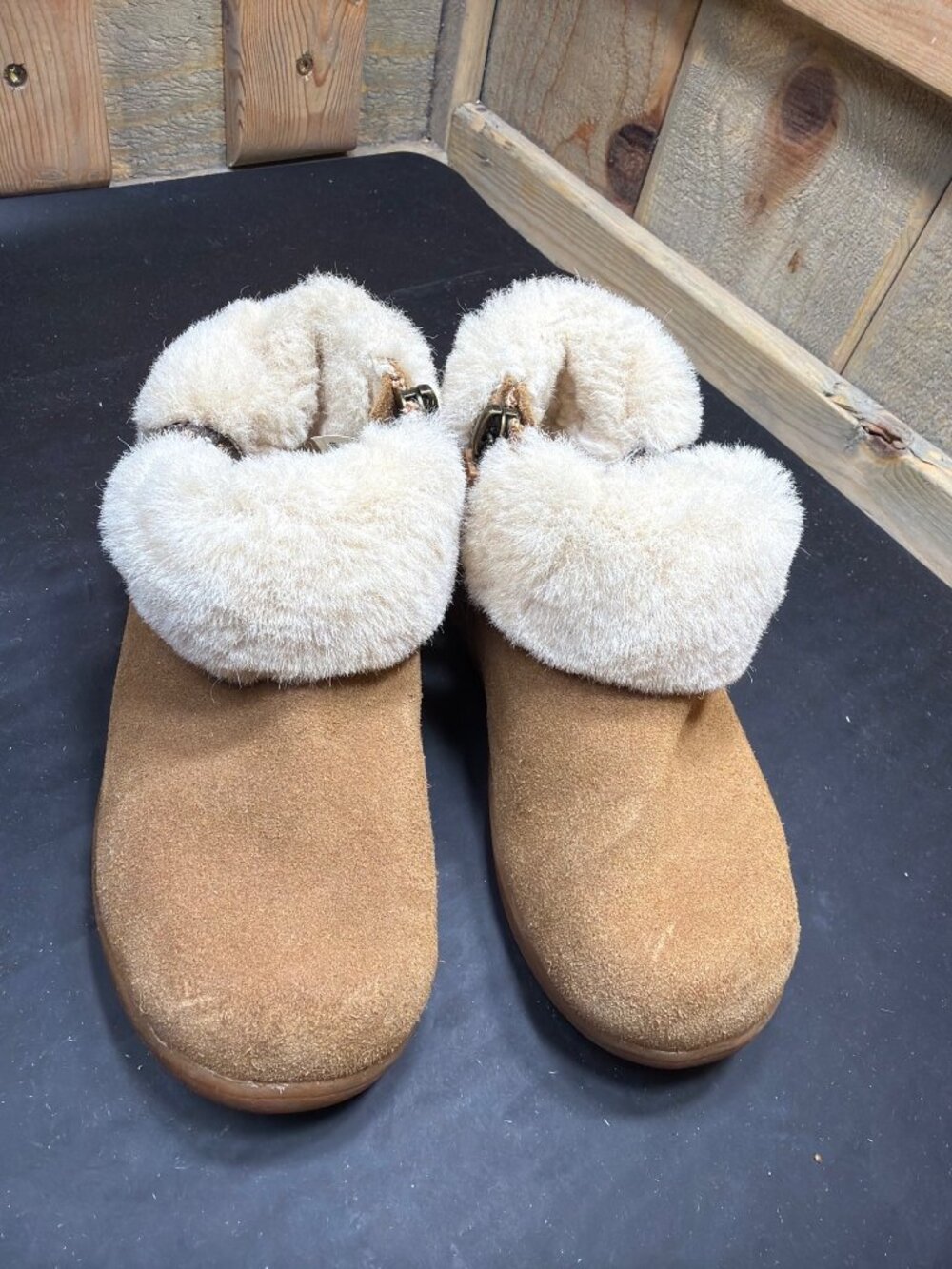 UGG Toddler Girls Size 9 Chestnut Brown Suede Fur Zip Ankle Boots Booties - Picture 3 of 10